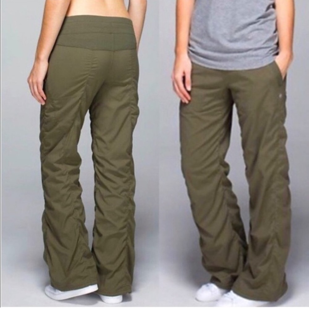 lululemon dance studio pants, lined, size 2 fatigue green